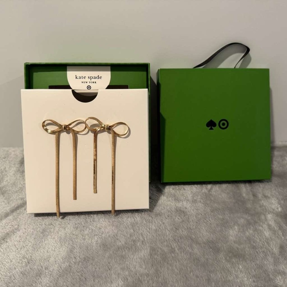 Kate Spade New York Gold Bow Snake Chain Tassel Drop Dangle Earrings Brand New